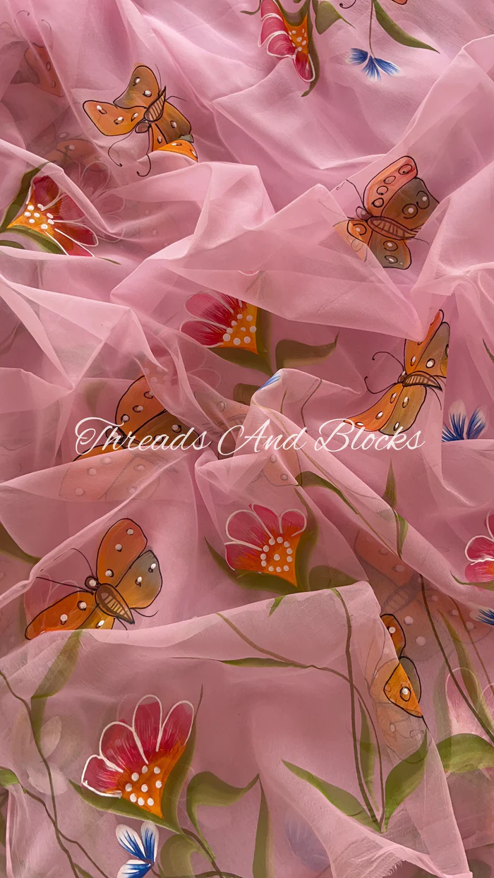 Butterflies in Garden Hand Painted Saree
