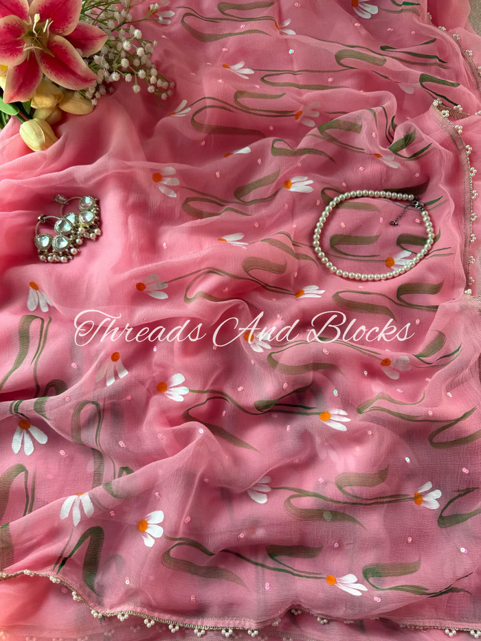 Rose Hand Painted Saree